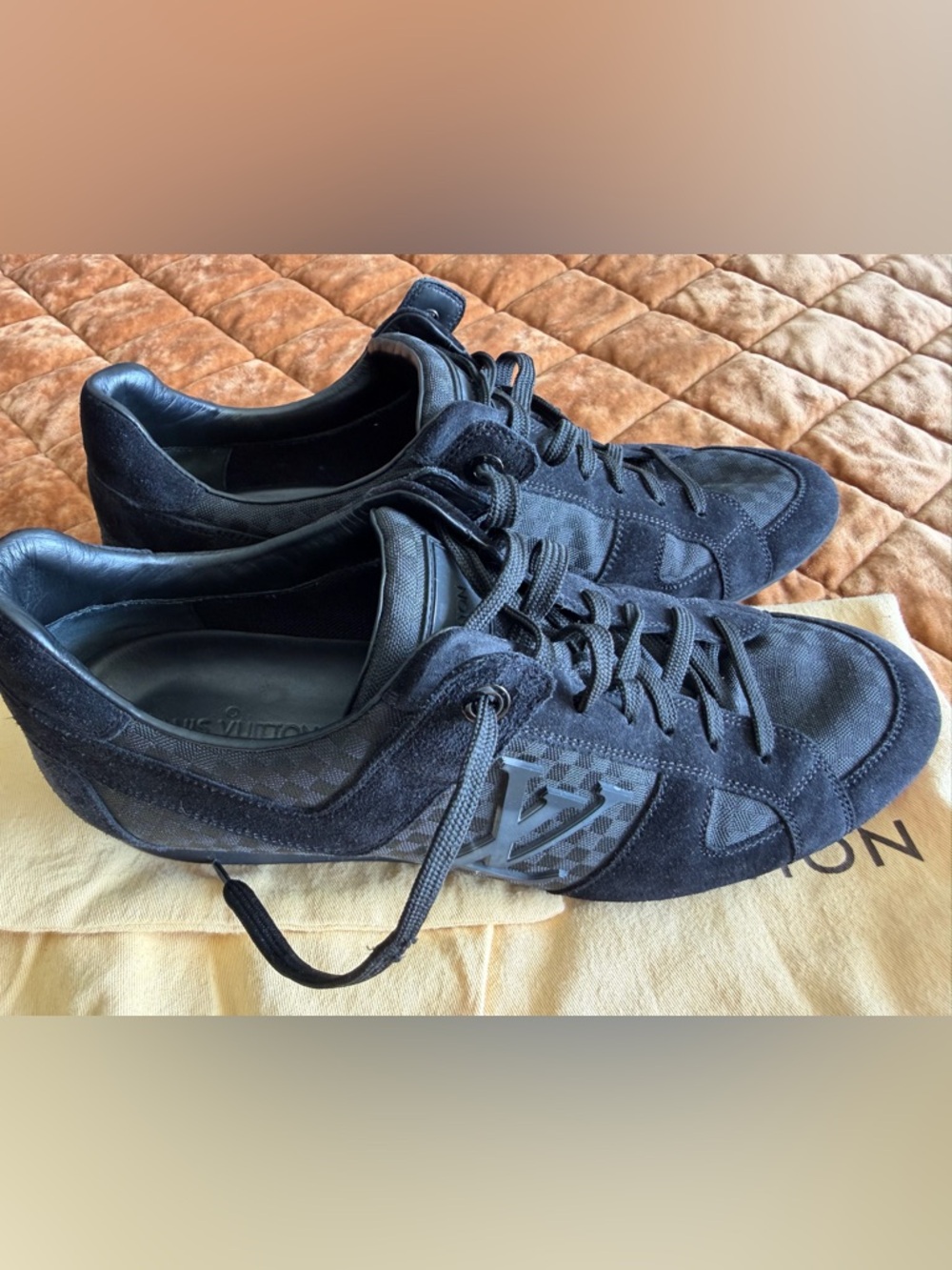 Louis Vuitton Damier Graphite Black Sneakers Low Top Size 9 With Dust Bags